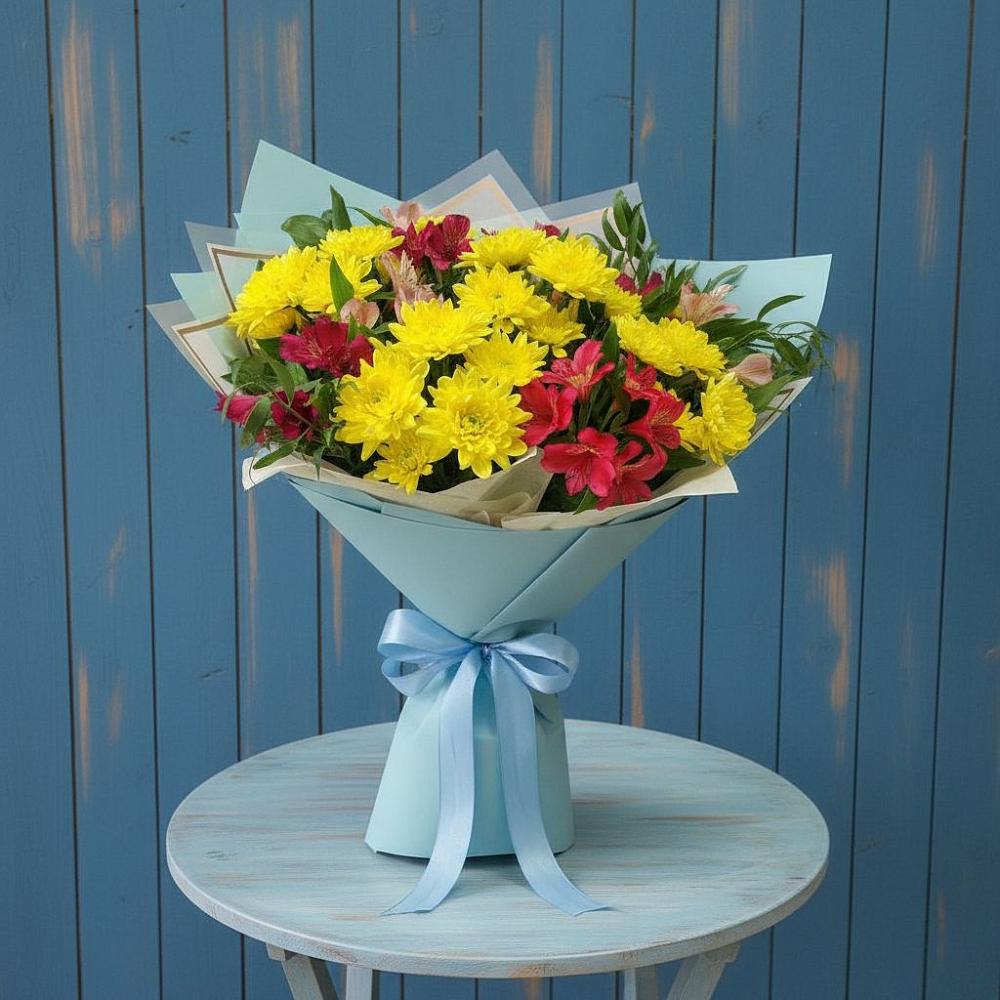 Букет цветов из: Альстромерии и Хризантемы в Беляную Гору