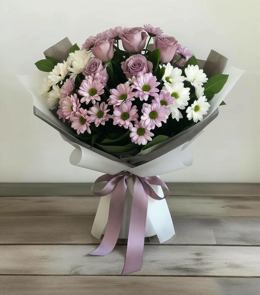 Букет цветов из: Хризантемы и Розы в Беляную Гору
