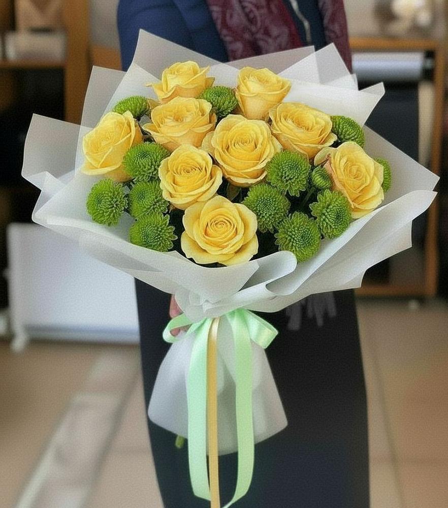 Букет цветов из: Хризантемы и Розы в Беляную Гору