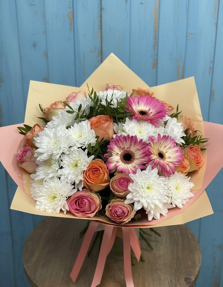 Букет цветов из: Розы, Герберы и Хризантемы в Беляную Гору