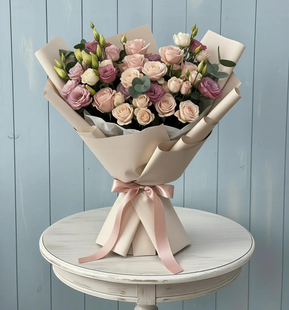 Букет цветов из: Розы и Лизиантусы в Беляную Гору