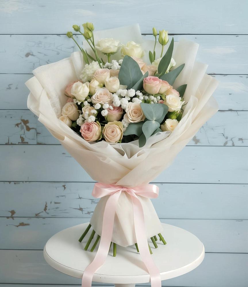 Букет цветов из: Розы и Лизиантусы в Беляную Гору