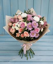 Букет цветов из:  Хризантемы, Розы и Альстромерии в Беляную Гору