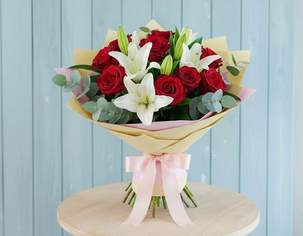 Букет цветов из: Лилии и Розы в Беляную Гору